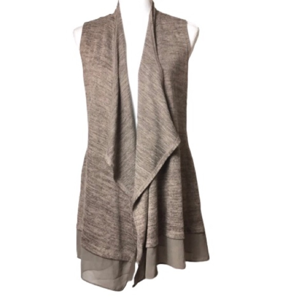 LOGO Lori Goldstein Open Front Vest w/Chiffon Trim